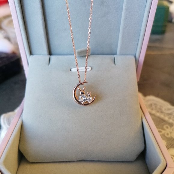 SOLD Rose Gold Vermeil Bunny Crystal Necklace For Best Friend Necklace - Picture 2 of 6